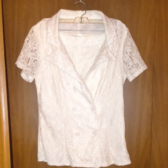 SHEIN Pants - SHEIN White Lace Short-Sleeve Blouse and Short Set M